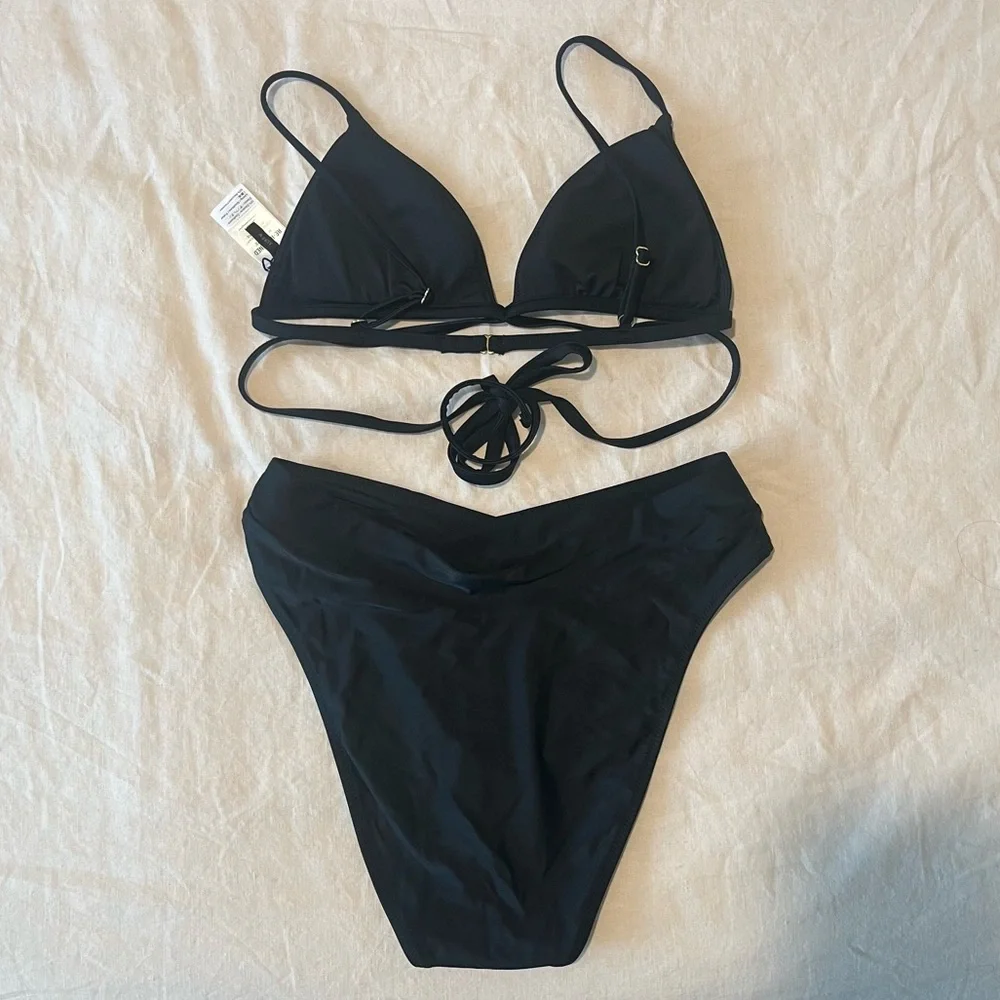J. Crew Wrap Top High-Waist Bikini  - Black, S top/M bottom